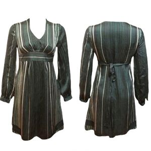 New | 100% Silk | Tahari Balloon Sleeve Dress Size 2 | Green Cream & Black $188